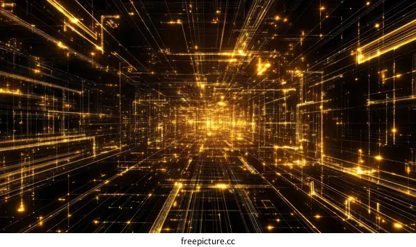 Golden Digital Network Tunnel Illustration