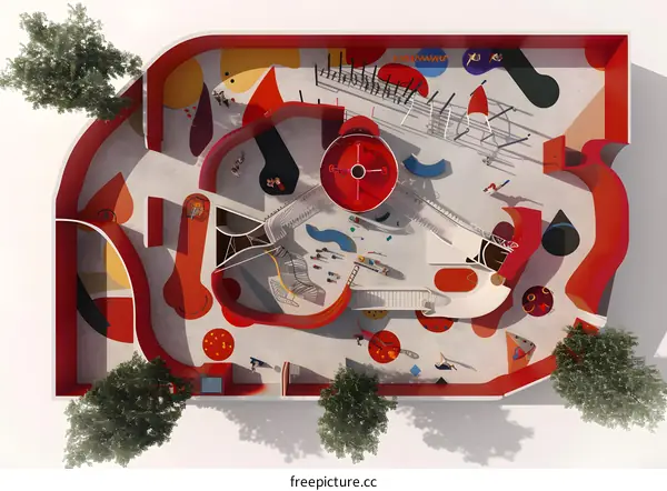 Aerial View of Colorful Modern Playground Design with Kids