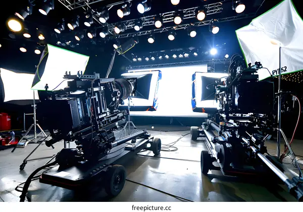 Professional Video Production Studio with Camera Equipment and Lighting