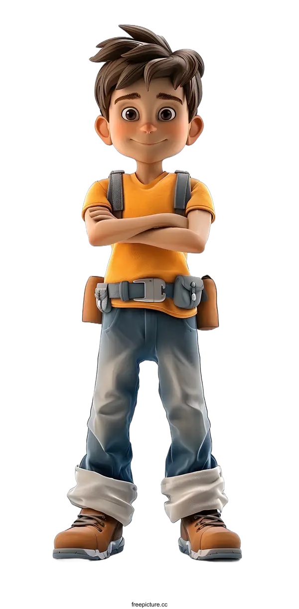 [Transparent Background PNG]Cartoon character of a young boy wearing a tool belt