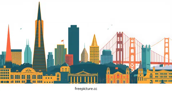 San Francisco Skyline with Golden Gate Bridge