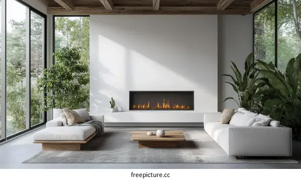 Modern Minimalist Living Room with Fireplace