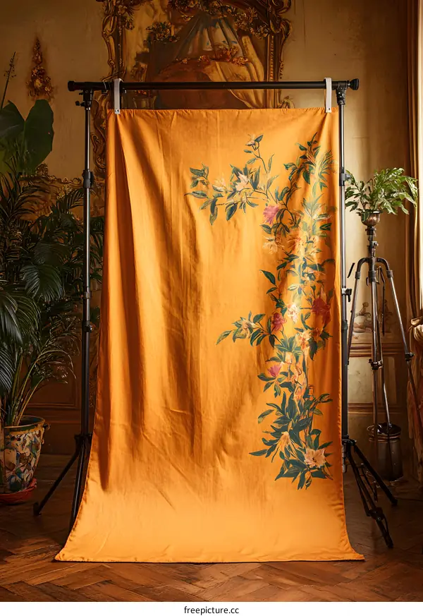 Mustard Yellow Backdrop With Floral Design