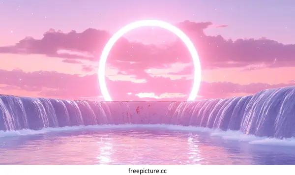 Pastel Pink Waterfall with Neon Circle