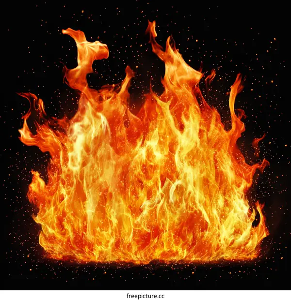 Fiery Flames Against Black Background