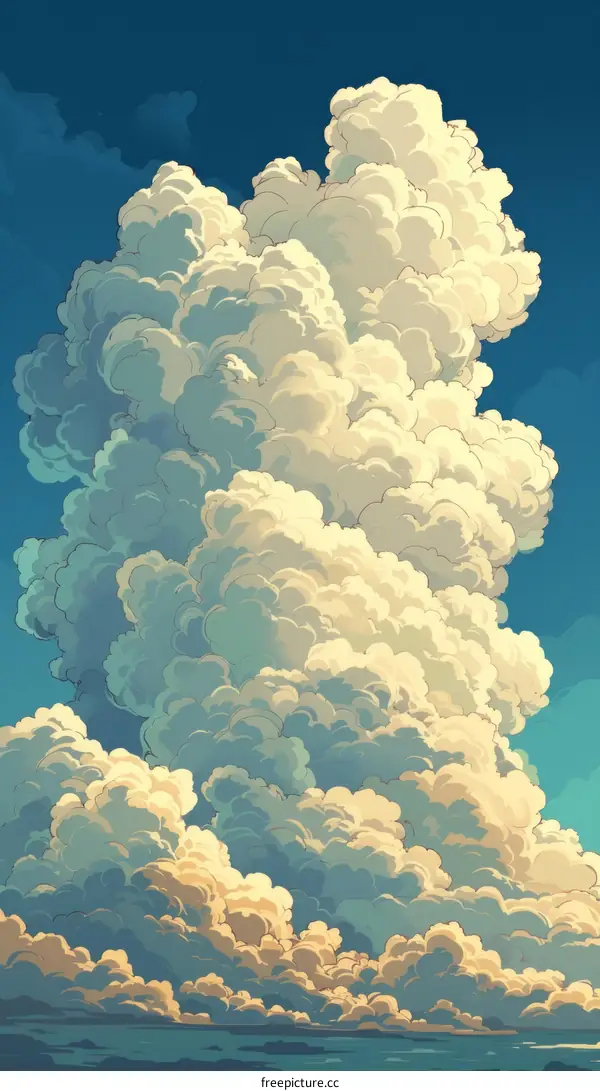 A large white cloud with a blue background