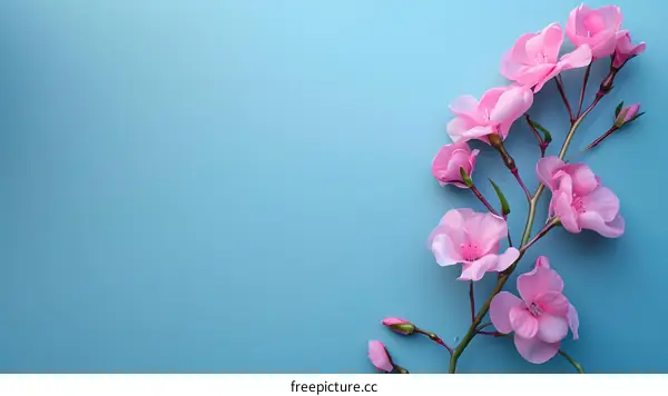 Pink Flowers on a Light Blue Background