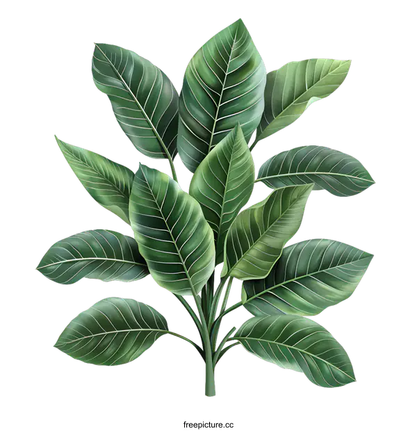 [Transparent Background PNG]Green leaves of a tropical plant on a white background