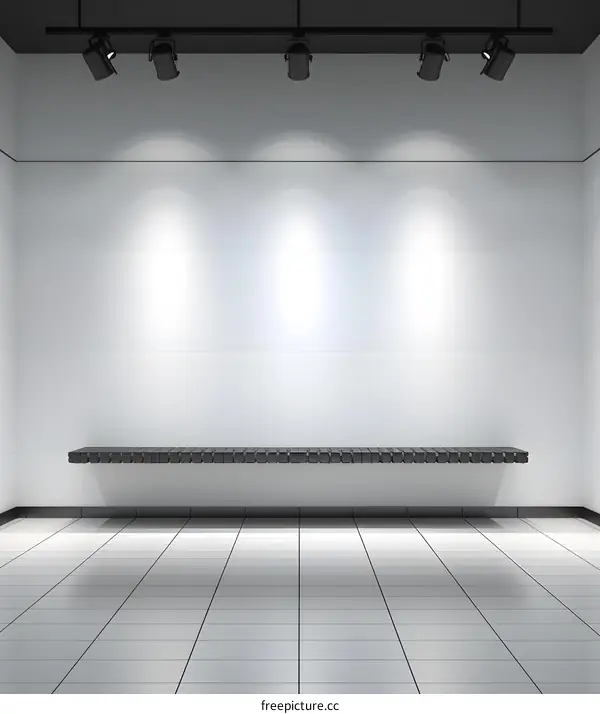 Empty White Room with Shelf and Spotlights