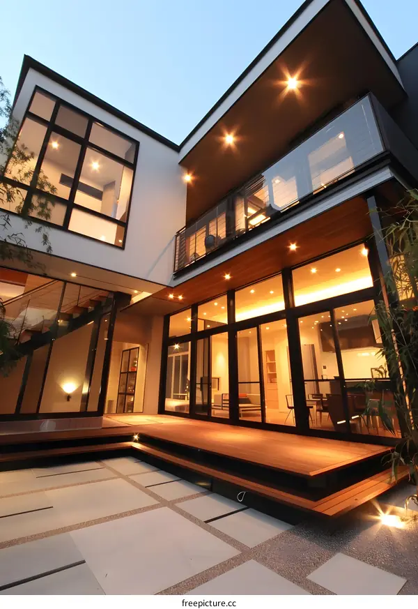 Modern Home with Deck and Patio Lighting