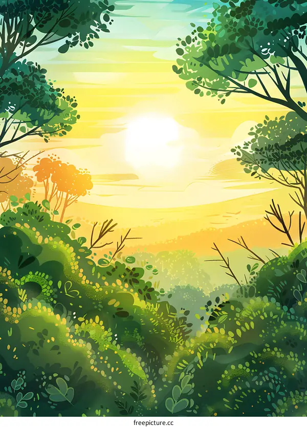 Green Landscape with Sun