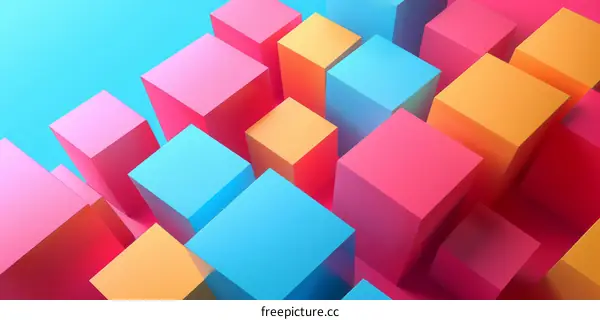 Colorful 3D Cubes on Blue Background