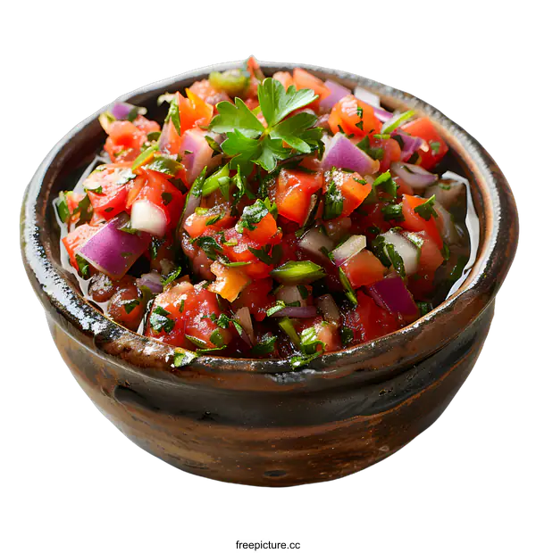 [Transparent Background PNG]Fresh Salsa in Rustic Bowl
