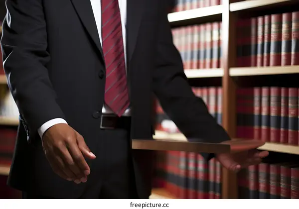 African American man in suit in library