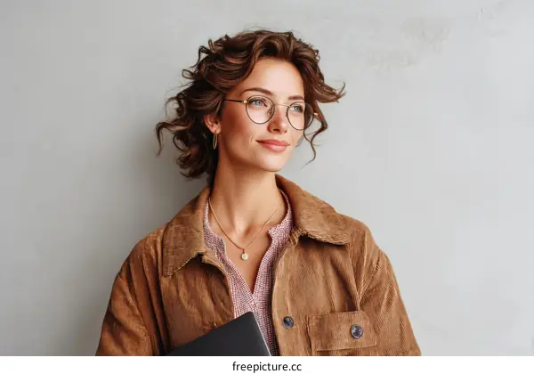 Young Woman with Laptop and Glasses