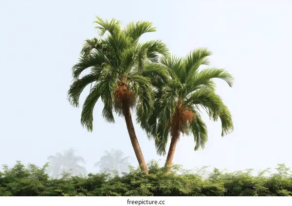 Two Palm Trees Against a Light Sky Background