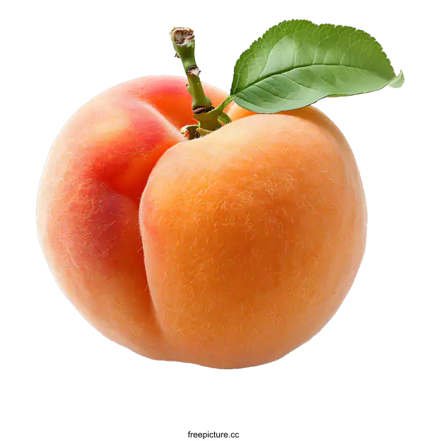 [Transparent Background PNG]Fresh Ripe Peach with Leaf