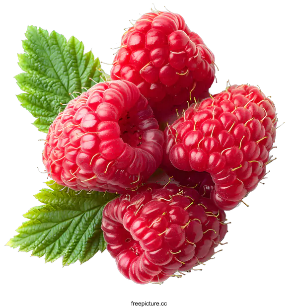 [Transparent Background PNG]Fresh Raspberries with Leaves