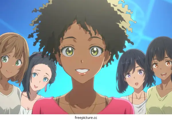 Four Girls Cheerful Group Portrait Illustration