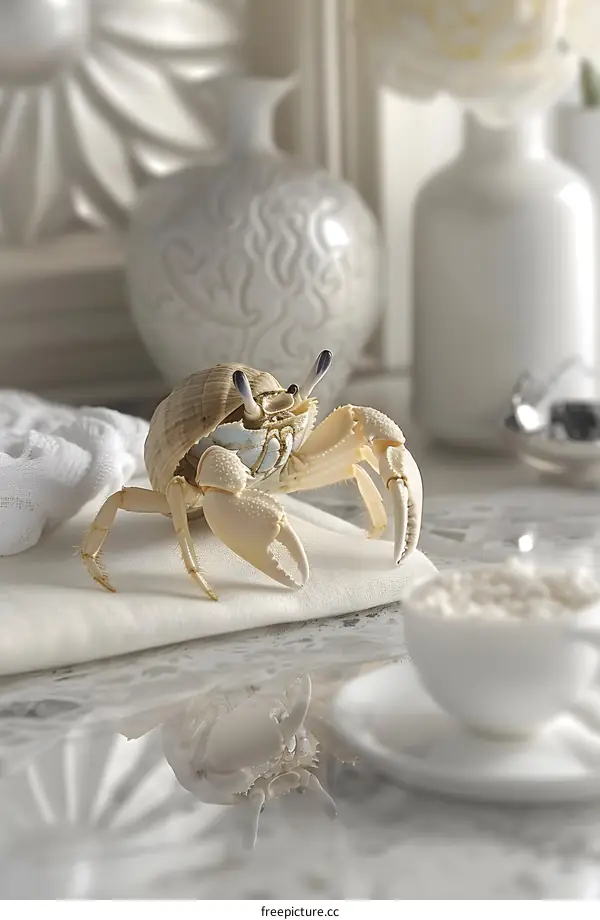 Hermit Crab on Table with Vases
