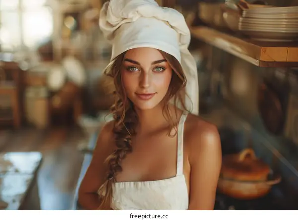 portrait of a beautiful young woman in a chef's hat