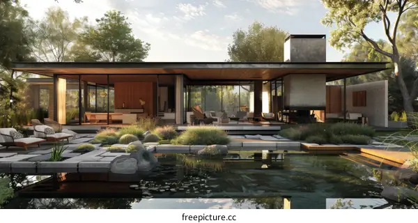 Modern House Exterior With Pool And Garden