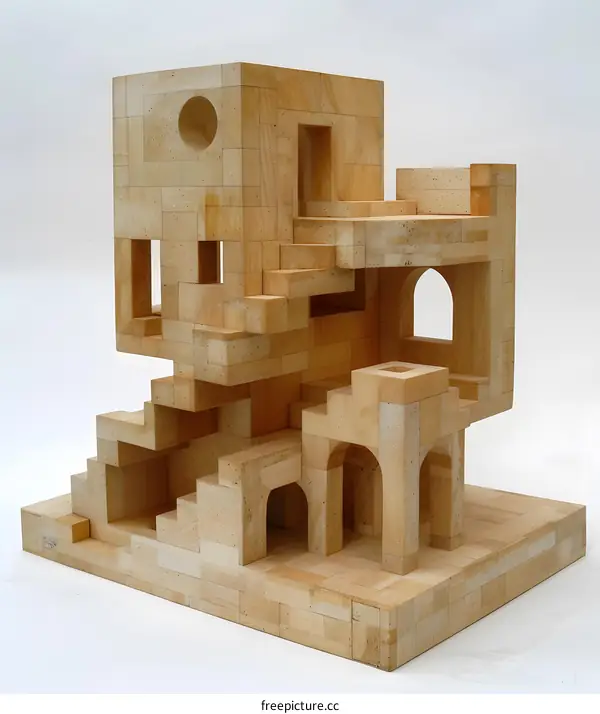 Modern Architecture Model Built With Wooden Blocks