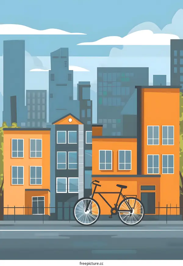 Bike Parked In Front Of City Buildings