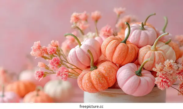 Charming Pink and Orange Pumpkins with Flowers