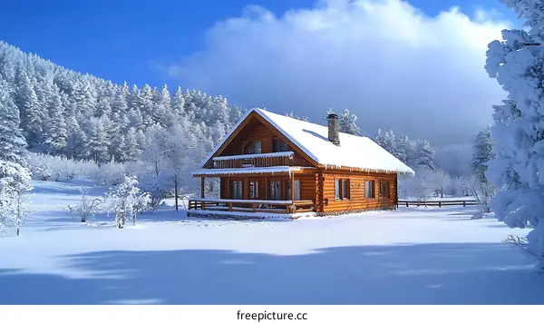 Snowy Winter Log Cabin in the Woods