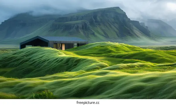 Modern house in the middle of green hills