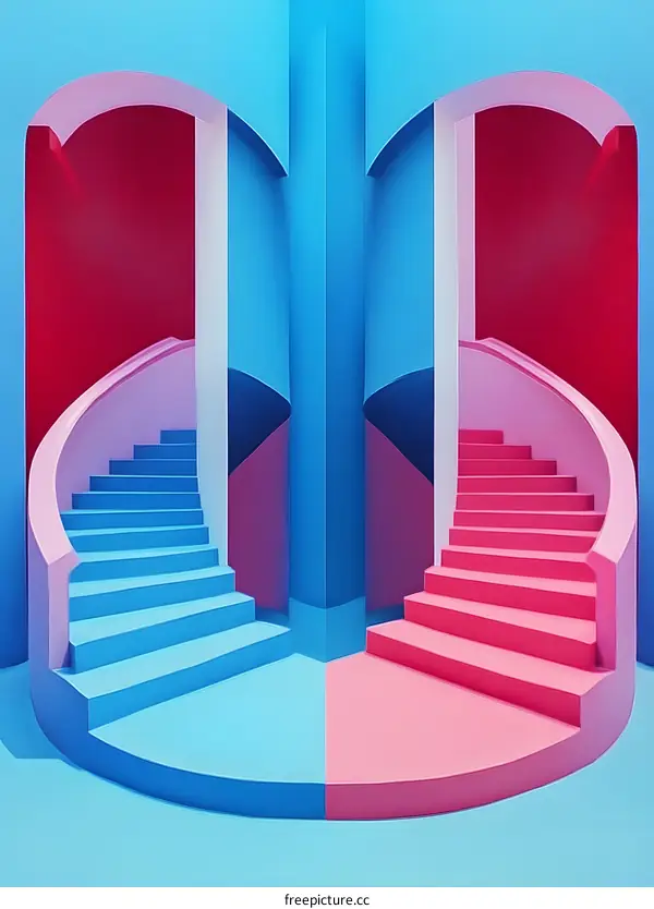 Abstract Staircase Design With Pink and Blue Colors