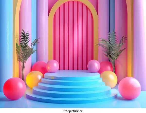 Colorful Geometric Display Platform with Balls