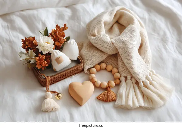 Cozy Autumnal Decor Arrangement on Bedding