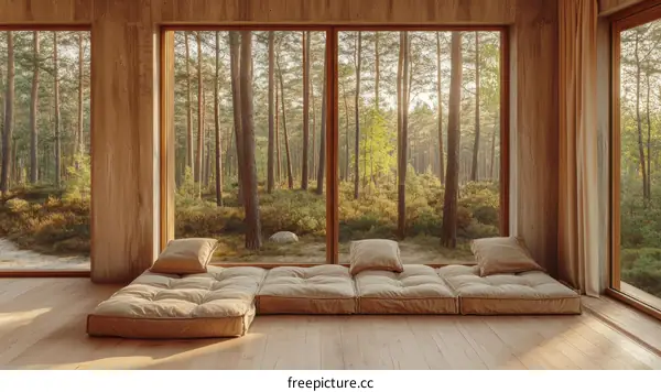 Modern Wooden Interior Design with Forest View