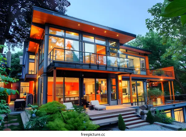 Modern Home With Large Windows And Patio