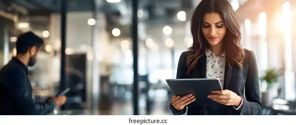 Businesswoman Using Tablet in Modern Office