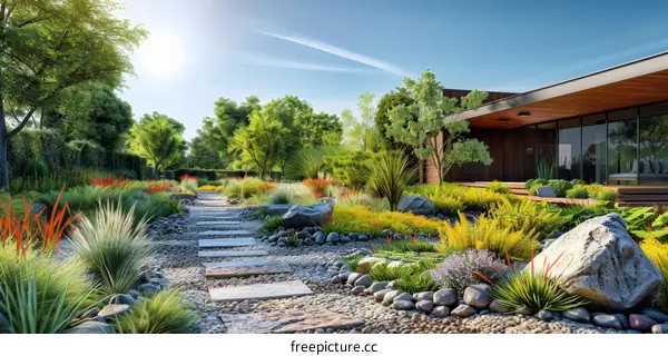 Modern House and Lush Garden