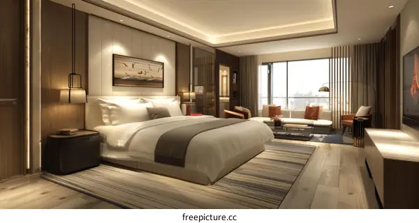 Modern Hotel Bedroom Interior Design Illustration