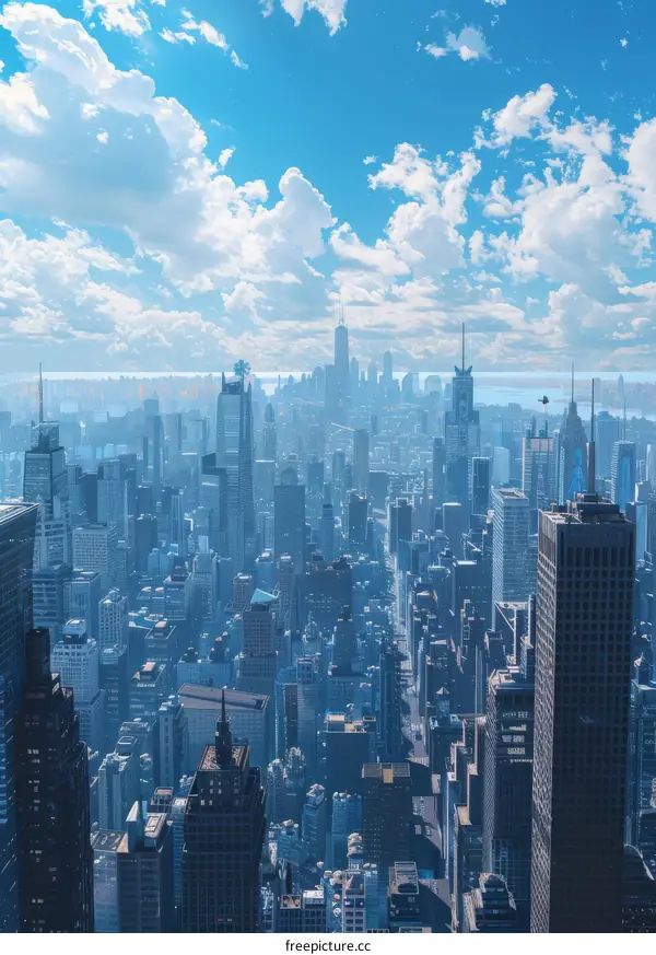 Aerial View of a Futuristic Cityscape with a Vibrant Sky