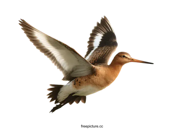 [Transparent Background PNG]Black-tailed Godwit in Flight
