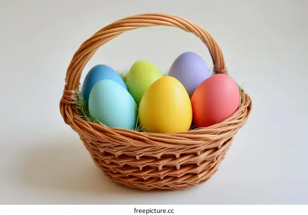 Colorful Easter Eggs in a Wicker Basket