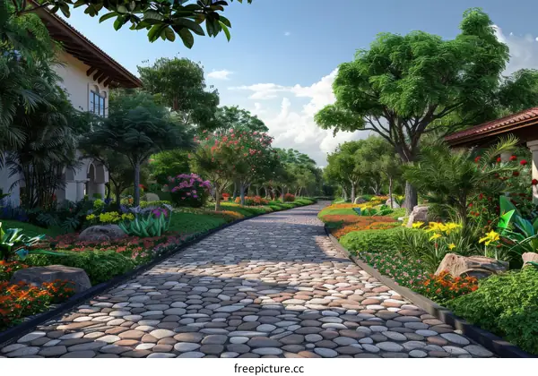 Cobblestone Garden Path: A Tranquil Oasis