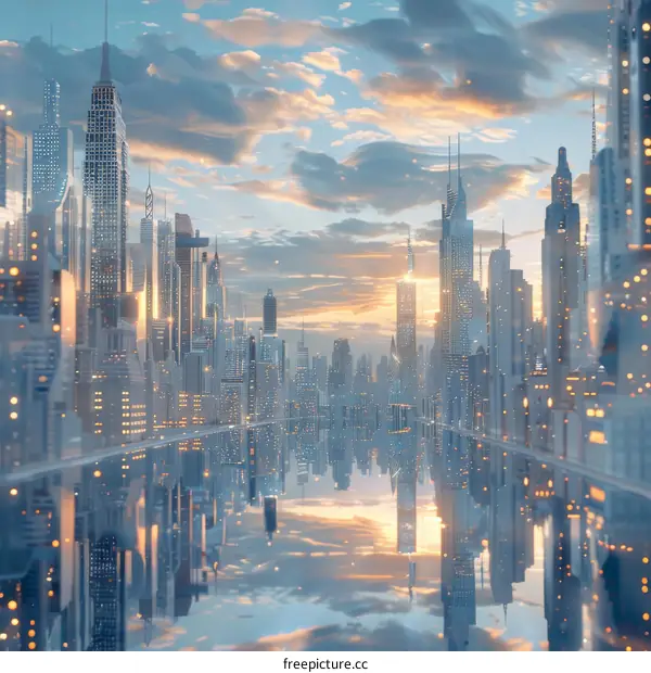 Futuristic City Skyline at Sunset
