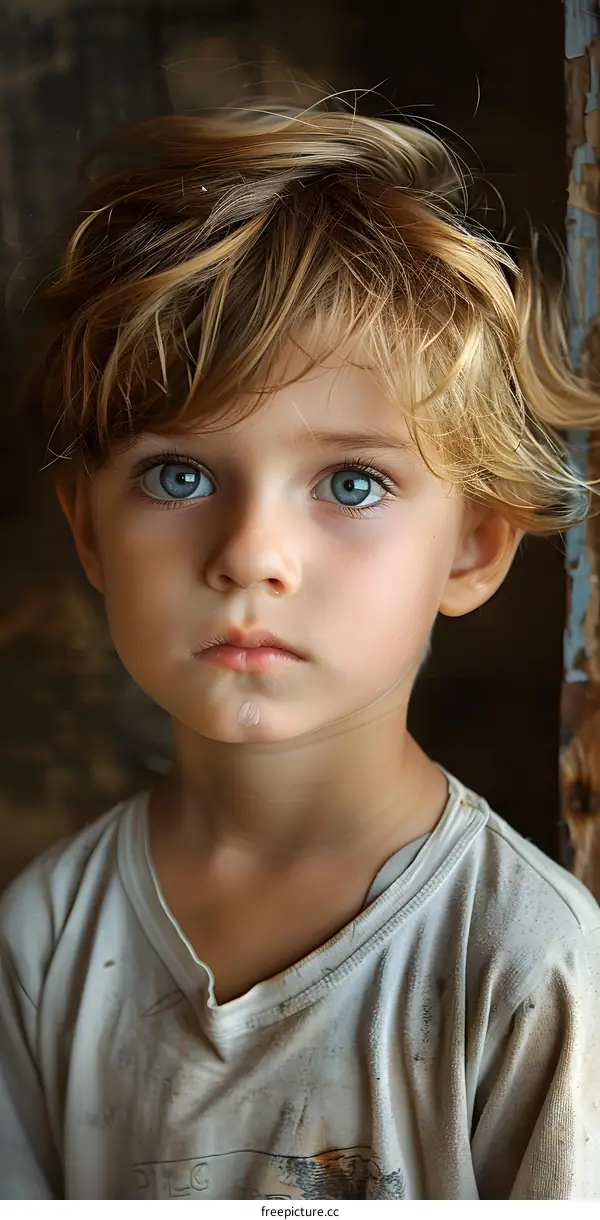 Portrait of a young boy with blue eyes