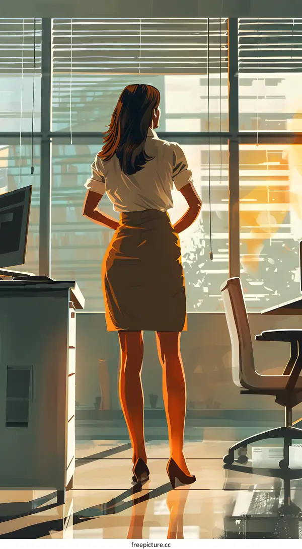 businesswoman looking out the window