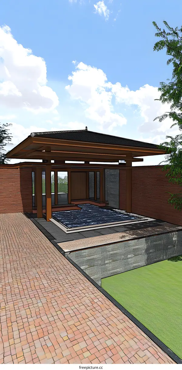 Modern Architectural Design for a Small Pool with a Gazebo