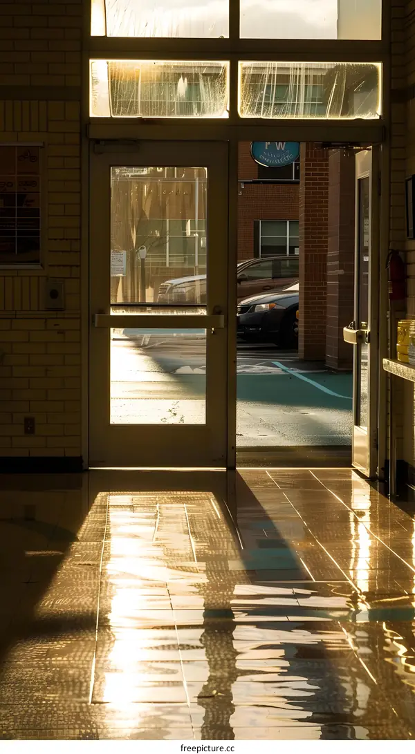 Sunlight Shining Through Glass Doors of Building