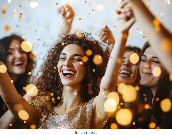 Happy Friends Celebrating with Confetti