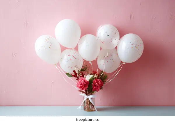 Celebration Balloons and Flowers Arrangement